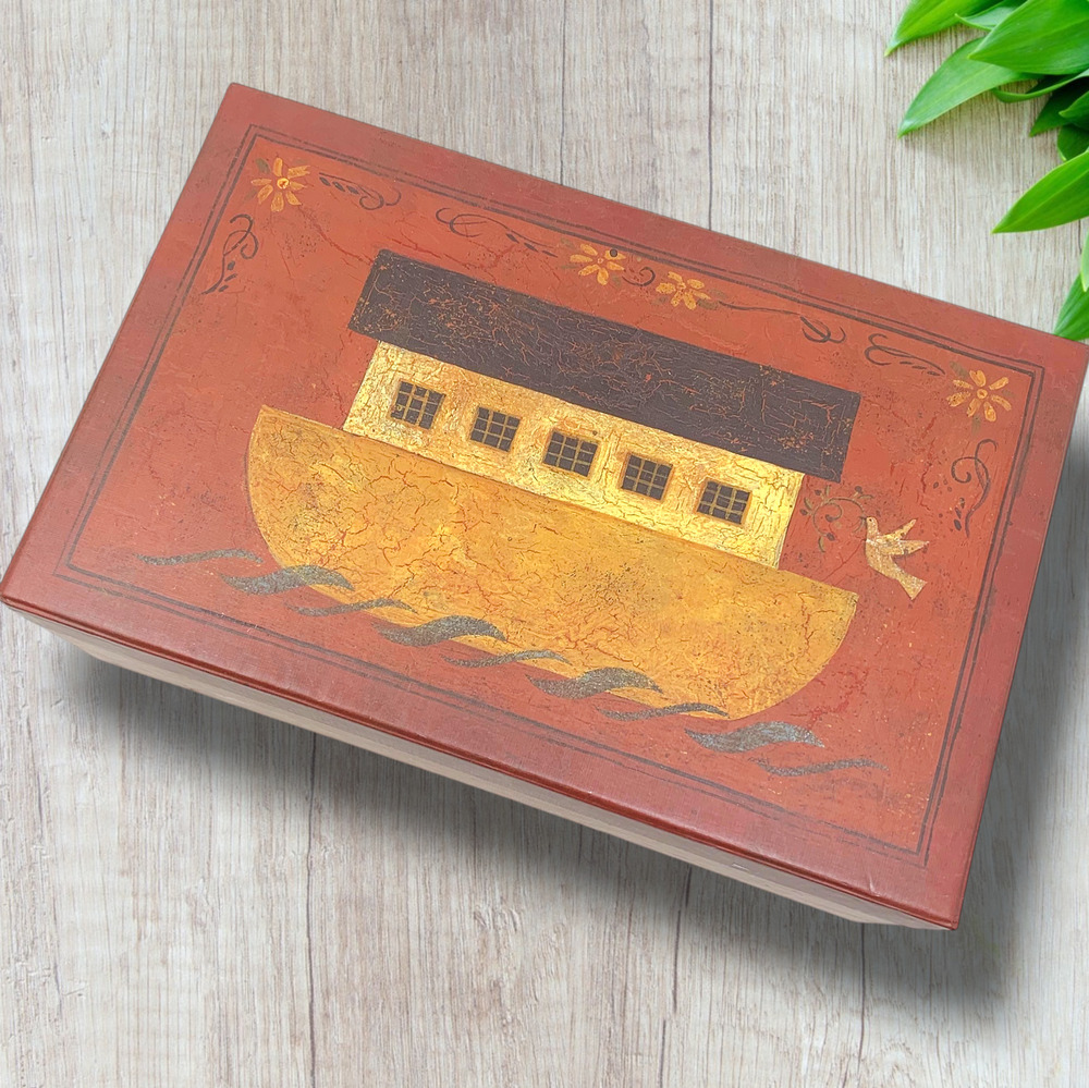 Vintage Bob's Boxes The Ark Ellen Stouffer Noah Primitive Folk Art Box 12" Lang